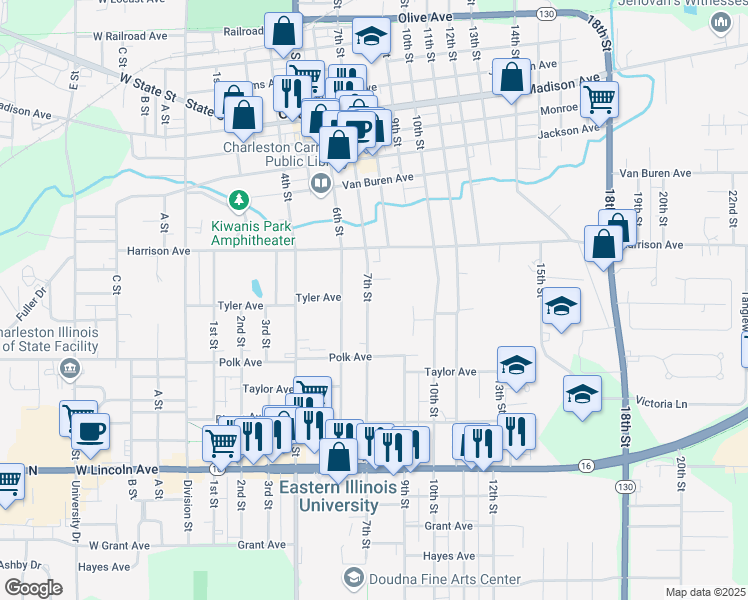 map of restaurants, bars, coffee shops, grocery stores, and more near 895 7th Street in Charleston