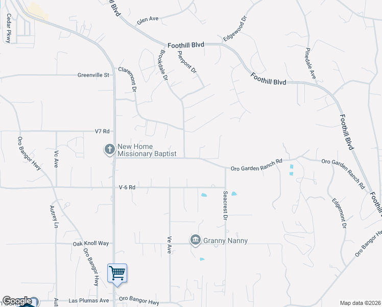 map of restaurants, bars, coffee shops, grocery stores, and more near 2621 Oro Garden Ranch Road in Oroville