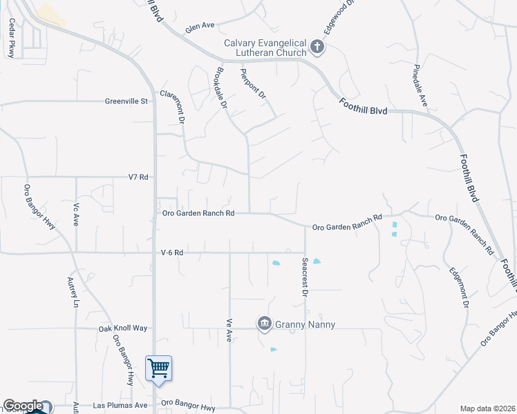 map of restaurants, bars, coffee shops, grocery stores, and more near 2621 Oroville Garden Ranch Road in Oroville