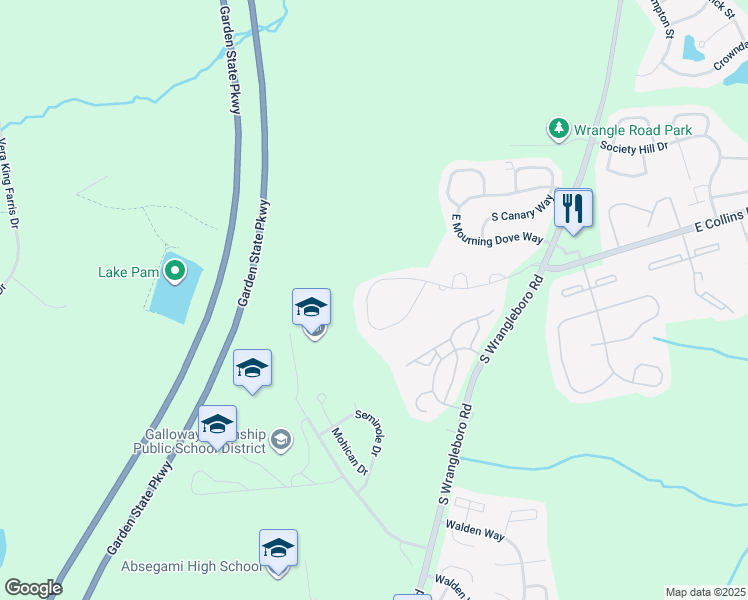 map of restaurants, bars, coffee shops, grocery stores, and more near 152 Club Place in Galloway