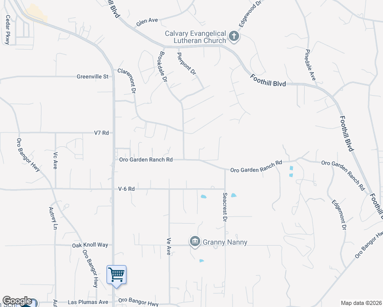 map of restaurants, bars, coffee shops, grocery stores, and more near 2621 Oroville Garden Ranch Road in Oroville