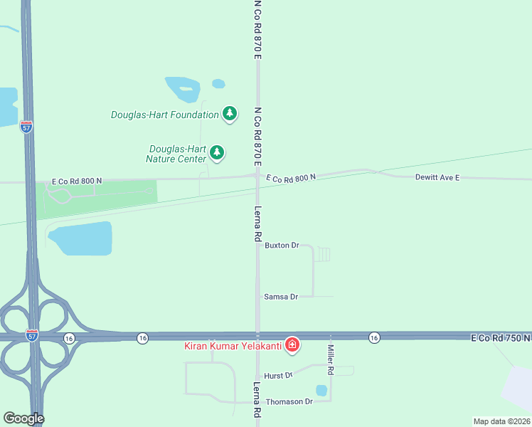 map of restaurants, bars, coffee shops, grocery stores, and more near 7932 North Co Road 870 East in Mattoon