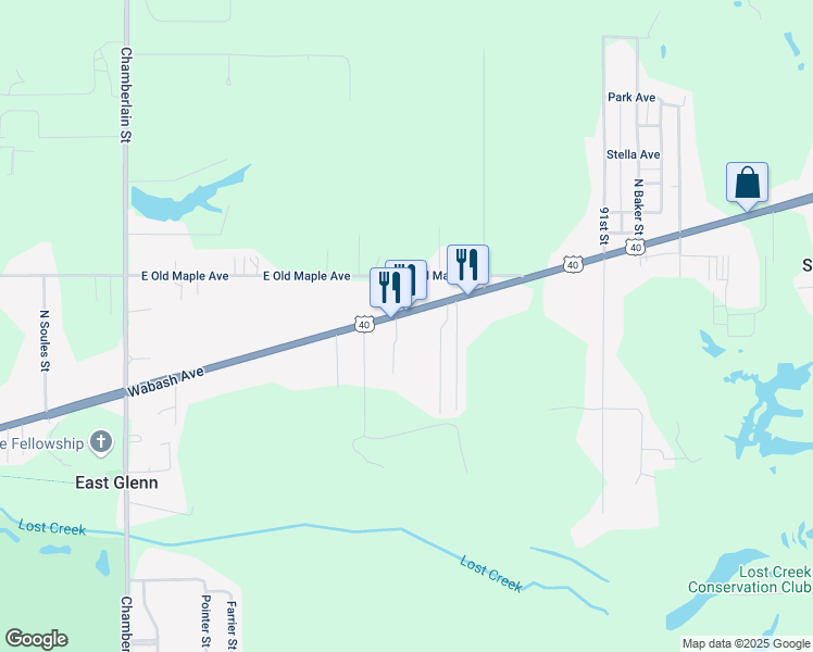 map of restaurants, bars, coffee shops, grocery stores, and more near 8613 Wabash Avenue in Terre Haute