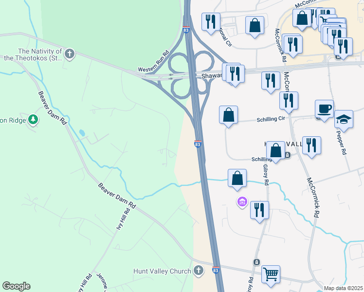 map of restaurants, bars, coffee shops, grocery stores, and more near 709 Weil Mandel Way in Cockeysville