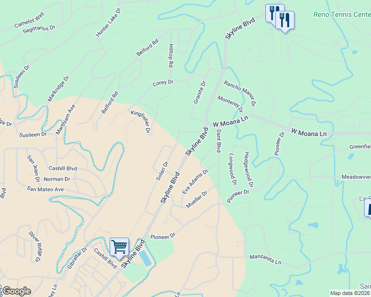 map of restaurants, bars, coffee shops, grocery stores, and more near 1940 Solari Drive in Reno