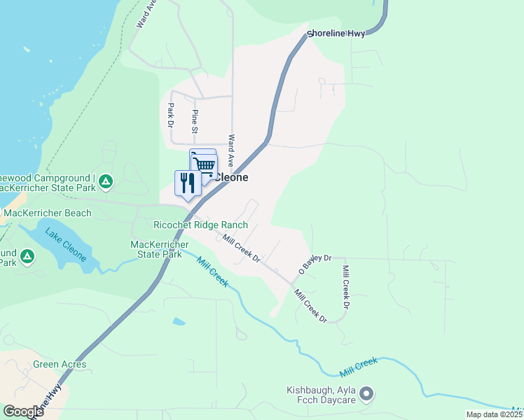 map of restaurants, bars, coffee shops, grocery stores, and more near 32850 Mill Creek Drive in Fort Bragg