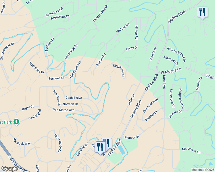 map of restaurants, bars, coffee shops, grocery stores, and more near 3264 San Simeon Court in Reno
