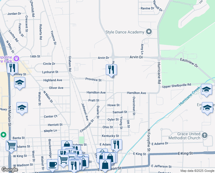 map of restaurants, bars, coffee shops, grocery stores, and more near 911 Yandes Street in Franklin