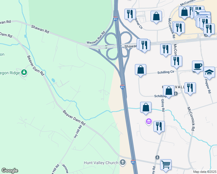 map of restaurants, bars, coffee shops, grocery stores, and more near 709 Weil Mandel Way in Cockeysville