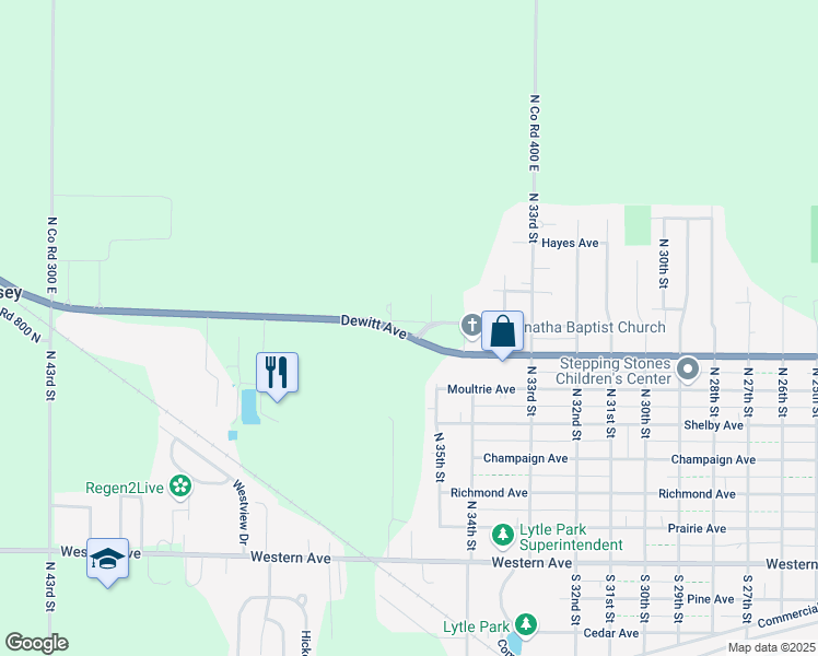 map of restaurants, bars, coffee shops, grocery stores, and more near 3232 Piatt Avenue in Mattoon