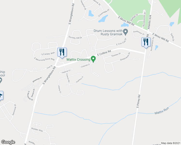 map of restaurants, bars, coffee shops, grocery stores, and more near 139 Colonial Court in Galloway