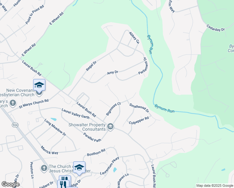 map of restaurants, bars, coffee shops, grocery stores, and more near 2605 West Rhododendron Drive in Abingdon