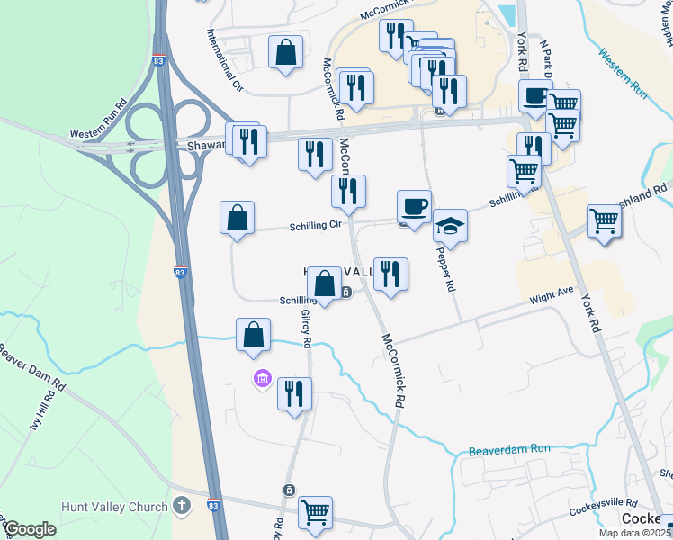 map of restaurants, bars, coffee shops, grocery stores, and more near in Cockeysville