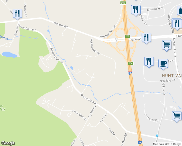 map of restaurants, bars, coffee shops, grocery stores, and more near 13212 Beaver Dam Rd in Cockeysville