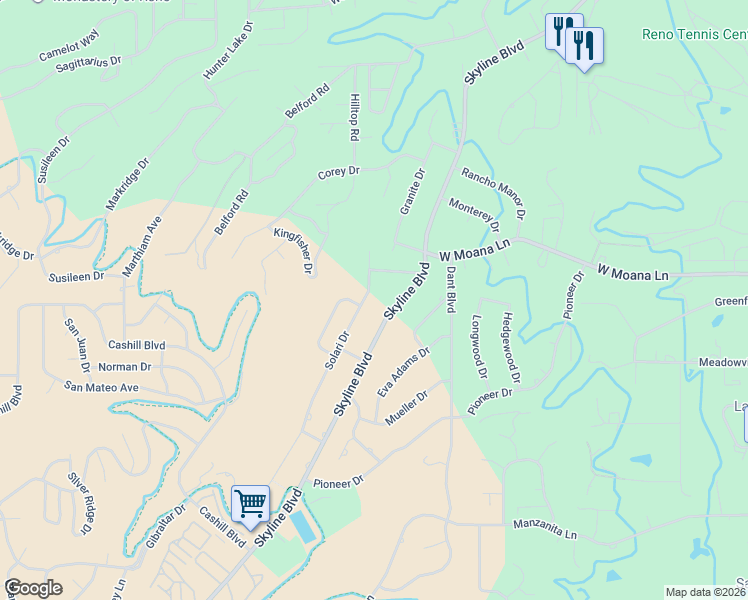 map of restaurants, bars, coffee shops, grocery stores, and more near 1940 Solari Drive in Reno