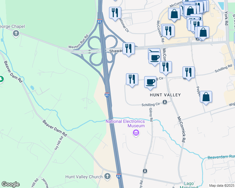 map of restaurants, bars, coffee shops, grocery stores, and more near 230 Schilling Circle in Cockeysville