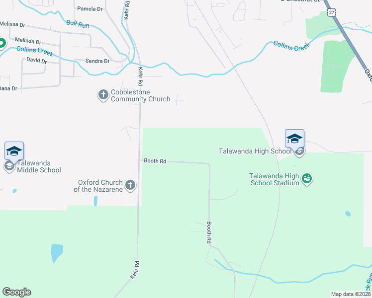map of restaurants, bars, coffee shops, grocery stores, and more near 6038 Booth Road in Oxford