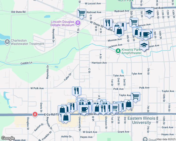 map of restaurants, bars, coffee shops, grocery stores, and more near 822-898 C Street in Charleston