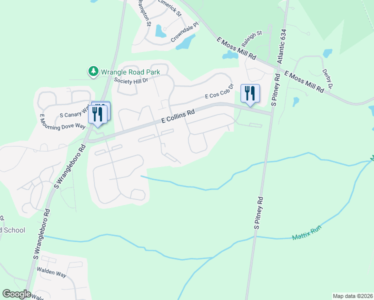 map of restaurants, bars, coffee shops, grocery stores, and more near 34 Cheshire Drive in Galloway