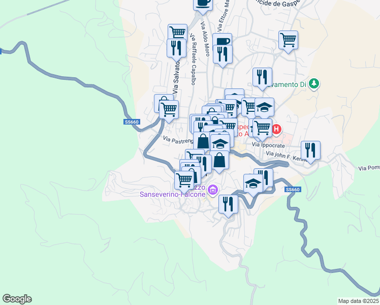 map of restaurants, bars, coffee shops, grocery stores, and more near 34 Via Michelangelo Buonarroti in Acri