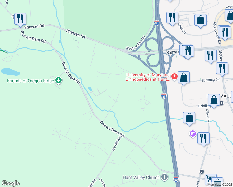 map of restaurants, bars, coffee shops, grocery stores, and more near 13212 Beaver Dam Road in Cockeysville