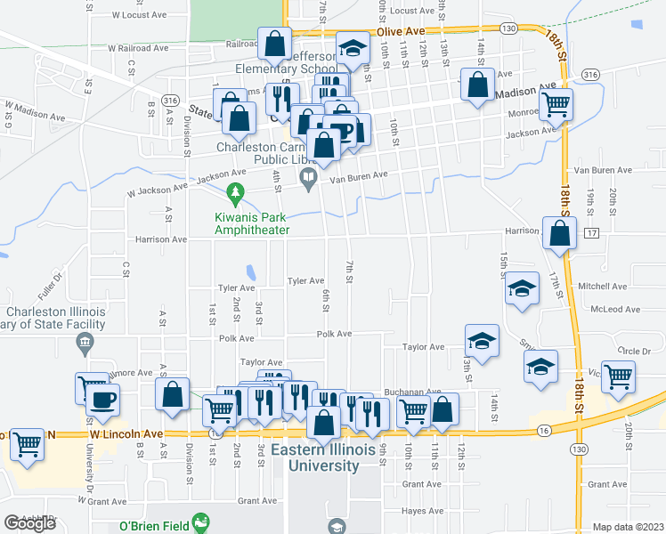 map of restaurants, bars, coffee shops, grocery stores, and more near 845 6th Street in Charleston