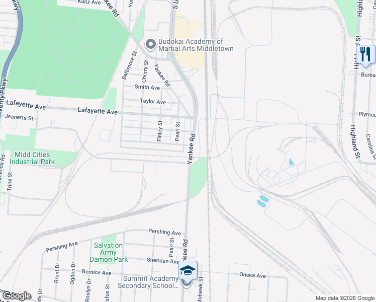 map of restaurants, bars, coffee shops, grocery stores, and more near 2308 Yankee Road in Middletown