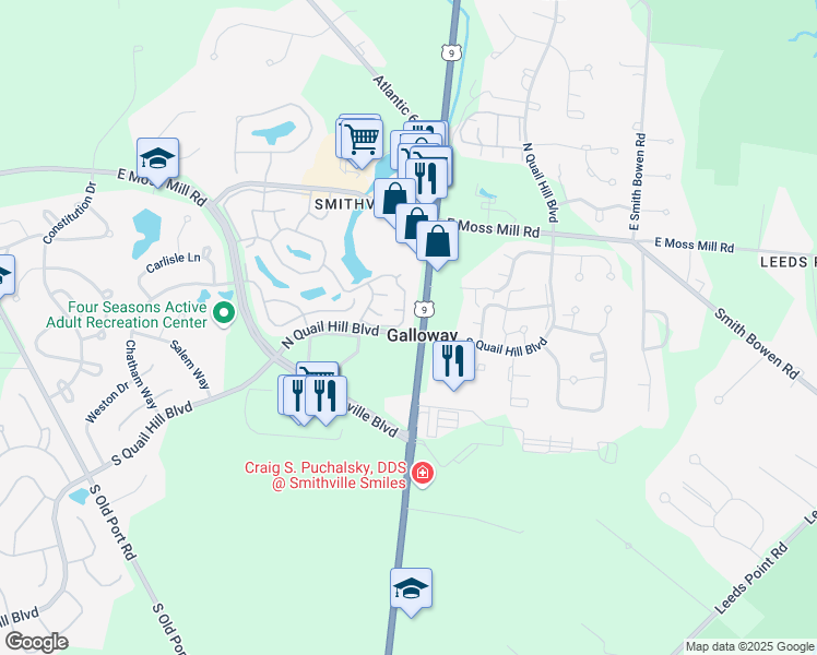 map of restaurants, bars, coffee shops, grocery stores, and more near in Galloway