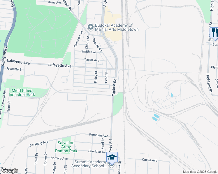 map of restaurants, bars, coffee shops, grocery stores, and more near 2308 Yankee Road in Middletown