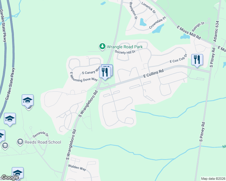 map of restaurants, bars, coffee shops, grocery stores, and more near 232 Patriots Court in Galloway