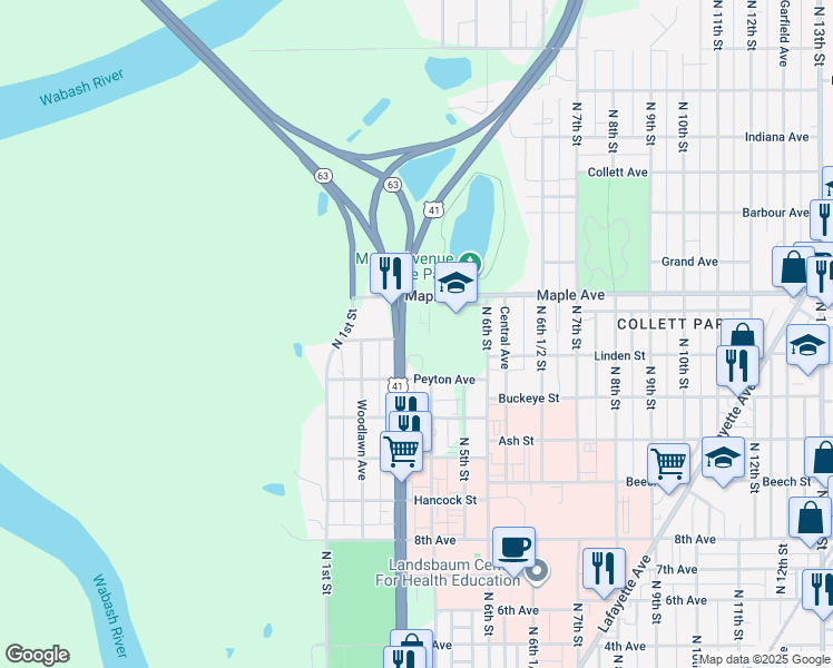 map of restaurants, bars, coffee shops, grocery stores, and more near 2011 North 3rd Street in Terre Haute