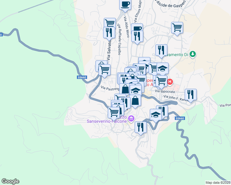 map of restaurants, bars, coffee shops, grocery stores, and more near 34 Via Michelangelo Buonarroti in Acri