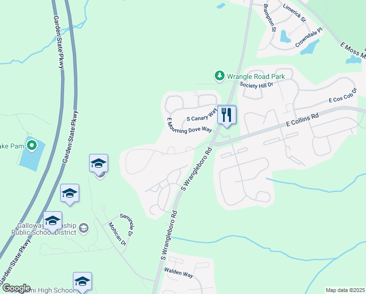 map of restaurants, bars, coffee shops, grocery stores, and more near 22 Club Place in Galloway