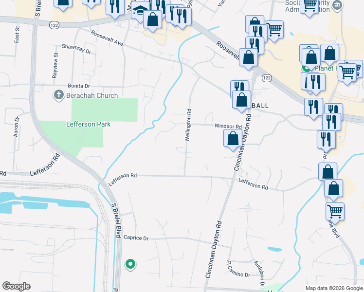 map of restaurants, bars, coffee shops, grocery stores, and more near 2120 Wellington Road in Middletown