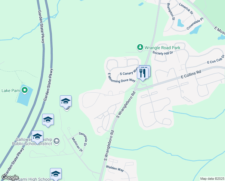 map of restaurants, bars, coffee shops, grocery stores, and more near 22 Club Place in Galloway