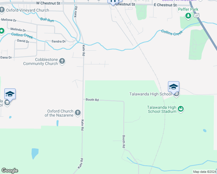 map of restaurants, bars, coffee shops, grocery stores, and more near 6038 Booth Road in Oxford