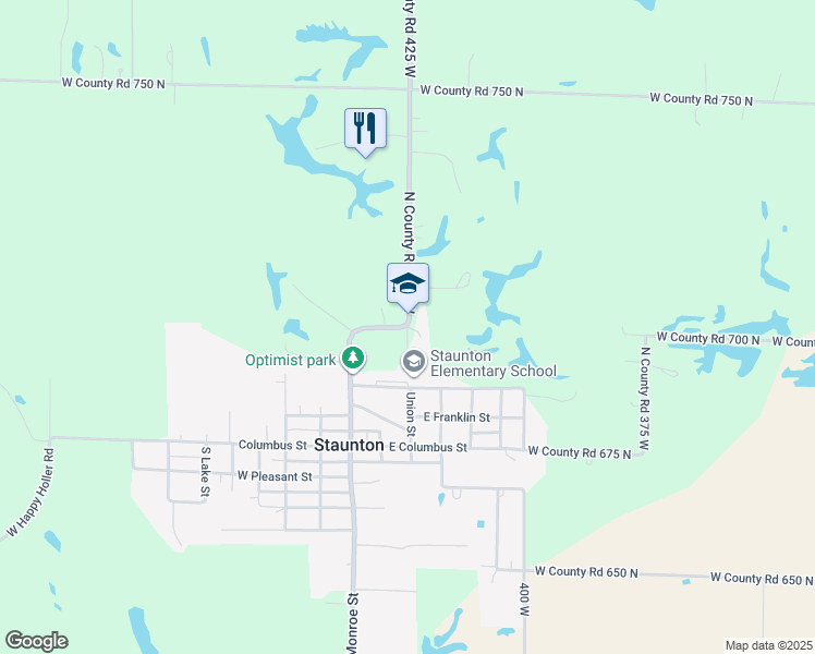 map of restaurants, bars, coffee shops, grocery stores, and more near 6990 North County Road 425 West in Brazil