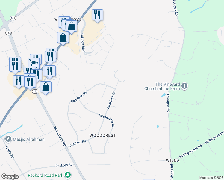 map of restaurants, bars, coffee shops, grocery stores, and more near 476 Copeland Road in Fallston