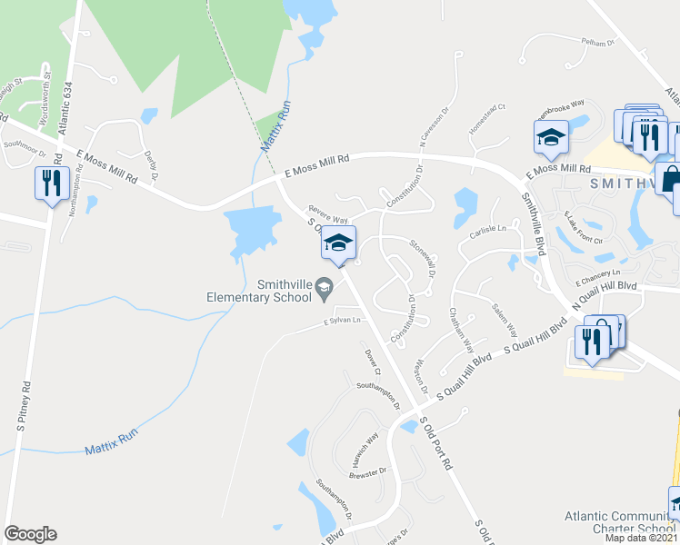 map of restaurants, bars, coffee shops, grocery stores, and more near 37 Old Port Republic Road in Galloway