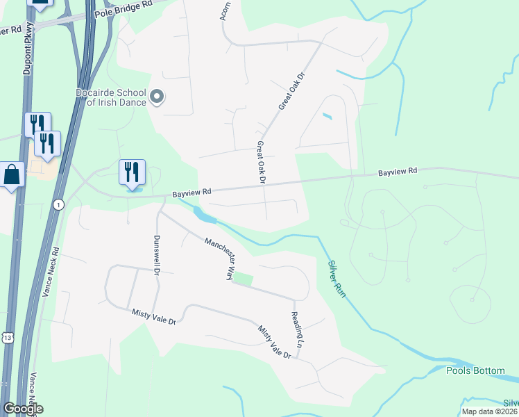 map of restaurants, bars, coffee shops, grocery stores, and more near 201 East Bradford Court in Middletown