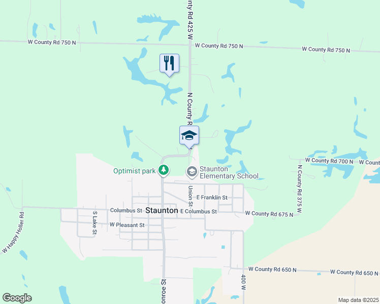 map of restaurants, bars, coffee shops, grocery stores, and more near 6990 North County Road 425 West in Brazil