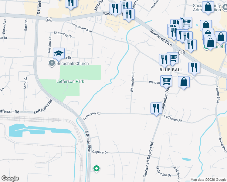 map of restaurants, bars, coffee shops, grocery stores, and more near 2040 Wellington Road in Middletown