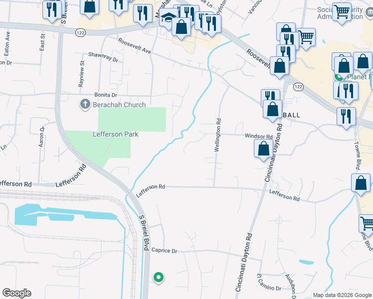 map of restaurants, bars, coffee shops, grocery stores, and more near 2040 Wellington Rd in Middletown