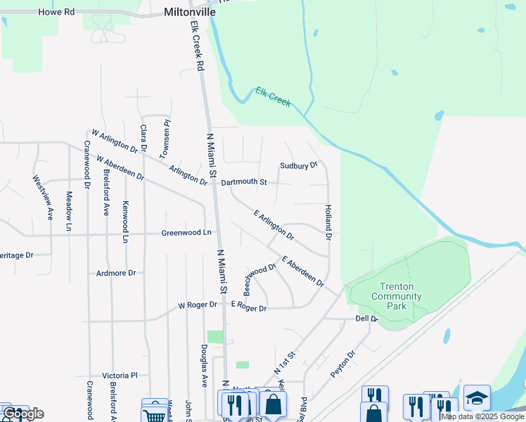 map of restaurants, bars, coffee shops, grocery stores, and more near 312 East Arlington Drive in Trenton