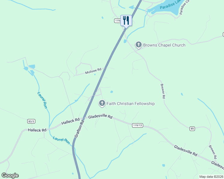 map of restaurants, bars, coffee shops, grocery stores, and more near 3785 Grafton Road in Morgantown