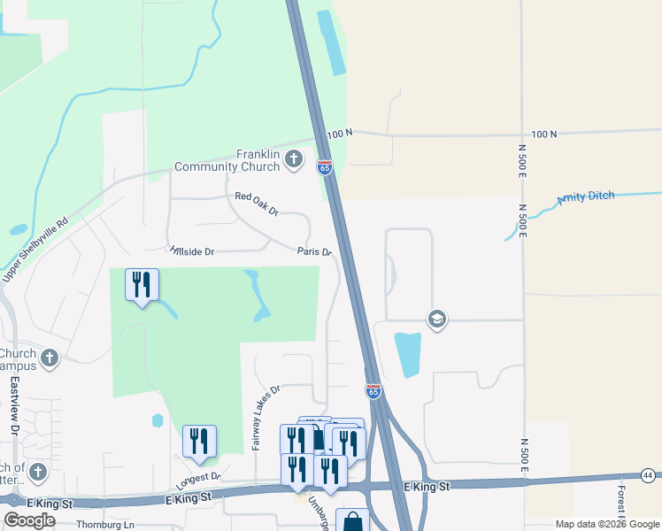map of restaurants, bars, coffee shops, grocery stores, and more near 1159 Paris Drive in Franklin
