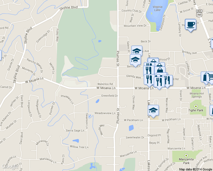 map of restaurants, bars, coffee shops, grocery stores, and more near 1340 Balfour Drive in Reno