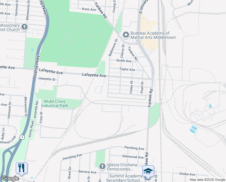 map of restaurants, bars, coffee shops, grocery stores, and more near 1516 Lawn Avenue in Middletown