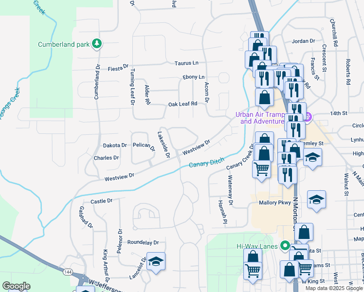 map of restaurants, bars, coffee shops, grocery stores, and more near 1210 North Lakeview Circle in Franklin