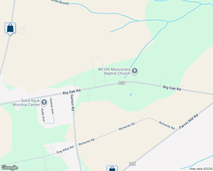map of restaurants, bars, coffee shops, grocery stores, and more near County Road 658 in Bridgeton